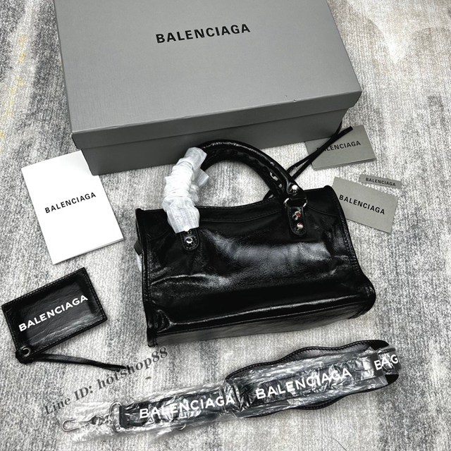 Balenciaga專櫃爆款新版迷你機車包 巴黎世家經典印字LOGO款銀色小平釘手提機車包 fyj1032